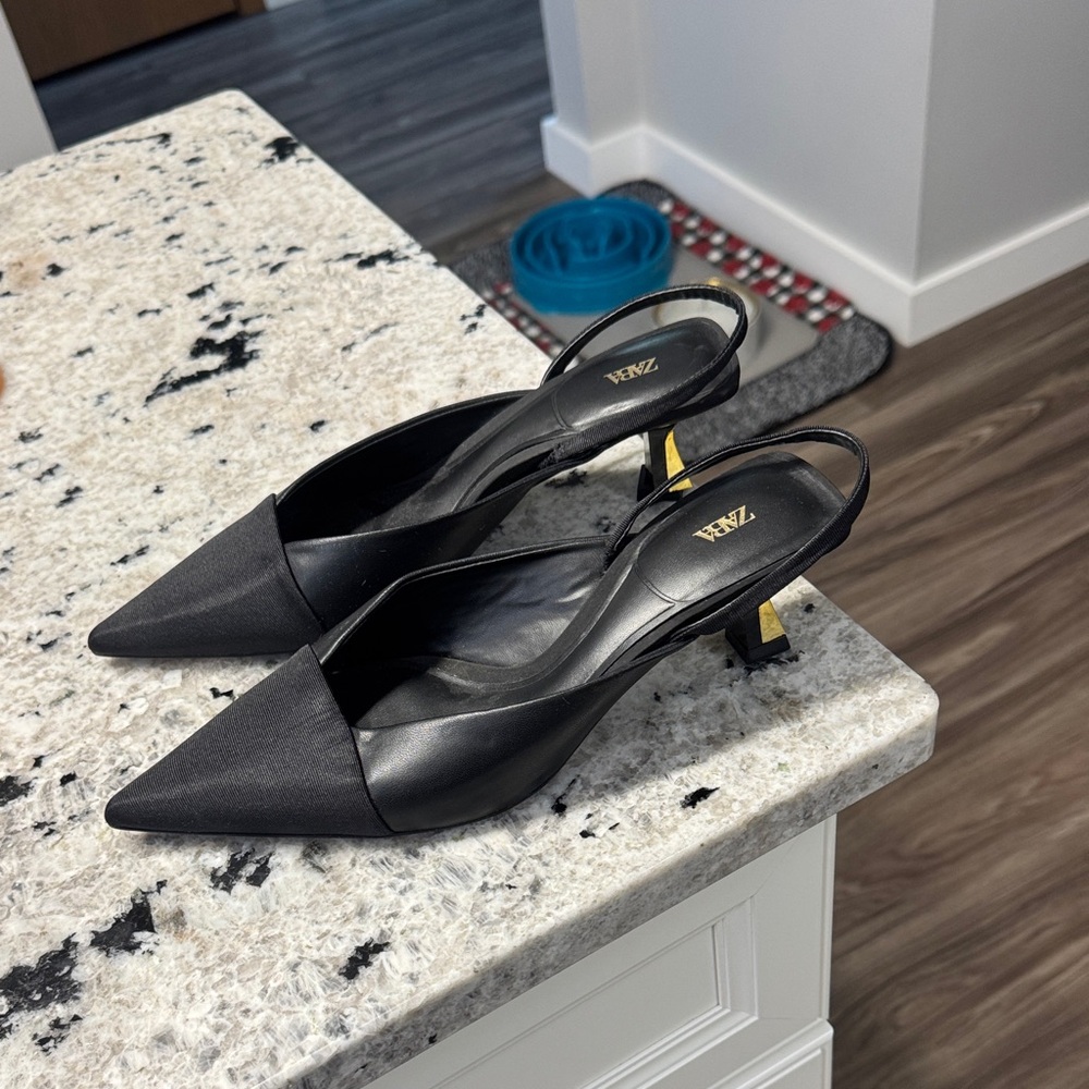 Zara Black Pointed Slingback Heels